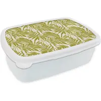 MuchoWow Broodtrommel Wit - Lunchbox Palmblad - Patroon - Groen - Brooddoos 18x12x6 cm - Brood lunch box - Broodtrommels voor kinderen en volwassenen