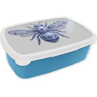 MuchoWow Broodtrommel Blauw - Lunchbox Bij - Modern - Delfts - Blauw - Brooddoos 18x12x6 cm - Brood lunch box - Broodtrommels voor kinderen en volwassenen
