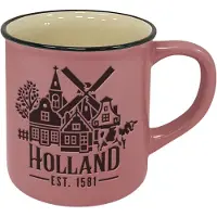 Typisch Hollands Mok - campmug - Holland village - roze - - souvenir - Holland cadeau