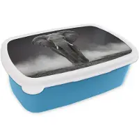 MuchoWow Broodtrommel Blauw - Lunchbox Olifant - Zwart - Wit - Rook - Brooddoos 18x12x6 cm - Brood lunch box - Broodtrommels voor kinderen en volwassenen