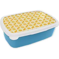 MuchoWow Broodtrommel Blauw - Lunchbox Patroon - Retro - Geel - Brooddoos 18x12x6 cm - Brood lunch box - Broodtrommels voor kinderen en volwassenen