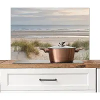 KitchenYeah Spatscherm keuken 80x55 cm - Kookplaat achterwand Zandstrand - Bewolkt - Duinen - Muurbeschermer - Spatwand fornuis - Hoogwaardig aluminium