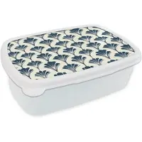 MuchoWow Broodtrommel Wit - Lunchbox Klassiek - Motief - Blauw - Brooddoos 18x12x6 cm - Brood lunch box - Broodtrommels voor kinderen en volwassenen