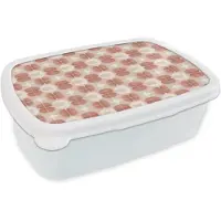 MuchoWow Broodtrommel Wit - Lunchbox Retro - Klassiek - Roze - Brooddoos 18x12x6 cm - Brood lunch box - Broodtrommels voor kinderen en volwassenen