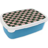 MuchoWow Broodtrommel Blauw - Lunchbox Vlechtpatroon - Groen - Roze - Geometrisch - Brooddoos 18x12x6 cm - Brood lunch box - Broodtrommels voor kinderen en volwassenen