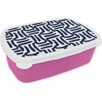 MuchoWow Broodtrommel Roze - Lunchbox Abstract - Modern - Blauw - Brooddoos 18x12x6 cm - Brood lunch box - Broodtrommels voor kinderen en volwassenen