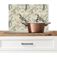 KitchenYeah Spatscherm keuken 60x40 cm - Kookplaat achterwand Bloem - Vogel - Kleurrijk - Muurbeschermer - Spatwand fornuis - Hoogwaardig aluminium