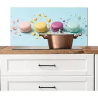 KitchenYeah Spatscherm keuken 80x40 cm - Kookplaat achterwand Macarons - Kleurrijk - Pastel - Muurbeschermer - Spatwand fornuis - Hoogwaardig aluminium
