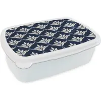 MuchoWow Broodtrommel Wit - Lunchbox Modern - Ontwerp - Blauw - Brooddoos 18x12x6 cm - Brood lunch box - Broodtrommels voor kinderen en volwassenen