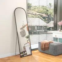 MODFU - Passpiegel - Gebogen Vorm - Vrijstaand Of Wandmontage - Aluminium En Glas - Zwart - 50 X 170 Cm