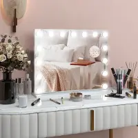 MODFU - Kosmetikaspiegel Met Ledverlichting - Dimbaar En Touchbediening - Wand Of Tafel - Metaal - Wit - 58 X 48 Cm