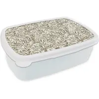 MuchoWow Broodtrommel Wit - Lunchbox Takken - Botanisch - Taupe - Brooddoos 18x12x6 cm - Brood lunch box - Broodtrommels voor kinderen en volwassenen