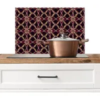 KitchenYeah Spatscherm keuken 60x40 cm - Kookplaat achterwand Symmetrisch - Tegel - Burgundy - Muurbeschermer - Spatwand fornuis - Hoogwaardig aluminium