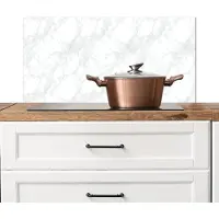 KitchenYeah Spatscherm keuken 80x40 cm - Kookplaat achterwand Minimalistisch - Wit - Grijze aders - Muurbeschermer - Spatwand fornuis - Hoogwaardig aluminium