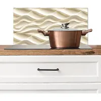 KitchenYeah Spatscherm keuken 60x30 cm - Kookplaat achterwand Lijnen - Golvend - Crème - Muurbeschermer - Spatwand fornuis - Hoogwaardig aluminium