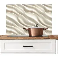 KitchenYeah Spatscherm keuken 80x55 cm - Kookplaat achterwand Diagonaal - Golven - Crème - Muurbeschermer - Spatwand fornuis - Hoogwaardig aluminium