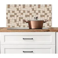 KitchenYeah Spatscherm keuken 90x45 cm - Kookplaat achterwand Blok - Patroon - Bruin - Muurbeschermer - Spatwand fornuis - Hoogwaardig aluminium