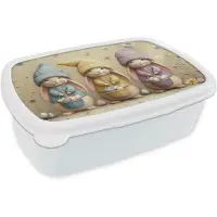 MuchoWow Broodtrommel Wit - Lunchbox Konijntjes - Pastelkleuren - Eieren - Bloemen - Brooddoos 18x12x6 cm - Brood lunch box - Broodtrommels voor kinderen en volwassenen