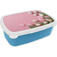 MuchoWow Broodtrommel Blauw - Lunchbox Tulpen - Eieren - Roze - Brooddoos 18x12x6 cm - Brood lunch box - Broodtrommels voor kinderen en volwassenen