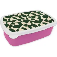 MuchoWow Broodtrommel Roze - Lunchbox Groen - Organische vlakken - Crème - Brooddoos 18x12x6 cm - Brood lunch box - Broodtrommels voor kinderen en volwassenen