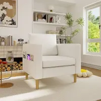 STILVORA Fauteuil 71 x 68 x 82 cm - Met Zijvak En Groot Rugkussen - Voor Leeshoek En Woonkamer - Chenille Beige
