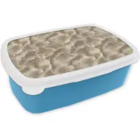 MuchoWow Broodtrommel Blauw - Lunchbox Waaierstructuren - Beige - Vezeltextuur - Brooddoos 18x12x6 cm - Brood lunch box - Broodtrommels voor kinderen en volwassenen