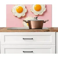 KitchenYeah Spatscherm keuken 90x45 cm - Kookplaat achterwand Eieren - Bloem - Roze - Muurbeschermer - Spatwand fornuis - Hoogwaardig aluminium