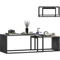 HOMCOM Salontafelset - Metaal, spaanplaat - 90x48x42cm - Donkergrijs