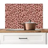 KitchenYeah Spatscherm keuken 80x55 cm - Kookplaat achterwand Luipaard - Patroon - Roze - Muurbeschermer - Spatwand fornuis - Hoogwaardig aluminium