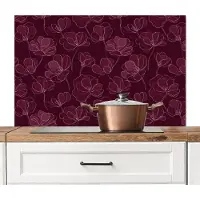 KitchenYeah Spatscherm keuken 100x65 cm - Kookplaat achterwand Bloemen - Patroon - Bordeauxrood - Muurbeschermer - Spatwand fornuis - Hoogwaardig aluminium