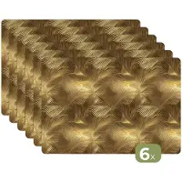 KitchenYeah Placemats - 6 stuks - 45x30 cm - Placemat kunststof - Palm - Waaier - Goud - Borden onderleggers - Decoratie voor op tafel - Keuken tafeldecoratie accessoires - Vinyl onderlegger - Tafelversiering