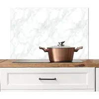 KitchenYeah Spatscherm keuken 80x55 cm - Kookplaat achterwand Minimalistisch - Wit - Grijze aders - Muurbeschermer - Spatwand fornuis - Hoogwaardig aluminium