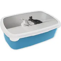 MuchoWow Broodtrommel Blauw - Lunchbox Konijnen - Minimalistisch - Zwart - Wit - Brooddoos 18x12x6 cm - Brood lunch box - Broodtrommels voor kinderen en volwassenen