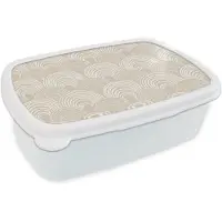 MuchoWow Broodtrommel Wit - Lunchbox Golven - Structuur - Beige - Brooddoos 18x12x6 cm - Brood lunch box - Broodtrommels voor kinderen en volwassenen