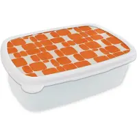 MuchoWow Broodtrommel Wit - Lunchbox Patroon - Retro - Oranje - Brooddoos 18x12x6 cm - Brood lunch box - Broodtrommels voor kinderen en volwassenen