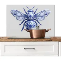 KitchenYeah Spatscherm keuken 90x60 cm - Kookplaat achterwand Bij - Modern - Delfts - Blauw - Muurbeschermer - Spatwand fornuis - Hoogwaardig aluminium