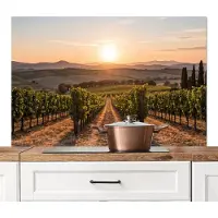 KitchenYeah Spatscherm keuken 120x80 cm - Kookplaat achterwand Wijngaard - Zonsondergang - Landschap - Muurbeschermer - Spatwand fornuis - Hoogwaardig aluminium