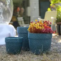 OKWISH Bloempot Afwateringsgat - Keramiek - Antiekblauw - Voor Binnen En Buiten - Weerbestendig - Glanzende Afwerking