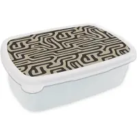 MuchoWow Broodtrommel Wit - Lunchbox Grafisch - Lijnen - Zwart - Brooddoos 18x12x6 cm - Brood lunch box - Broodtrommels voor kinderen en volwassenen