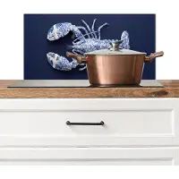 KitchenYeah Spatscherm keuken 60x30 cm - Kookplaat achterwand Kreeft - Porselein - Delfts - Blauw - Muurbeschermer - Spatwand fornuis - Hoogwaardig aluminium