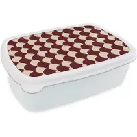 MuchoWow Broodtrommel Wit - Lunchbox Rood - Tegelpatroon - Crème - Brooddoos 18x12x6 cm - Brood lunch box - Broodtrommels voor kinderen en volwassenen