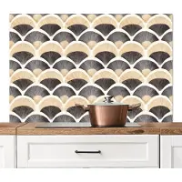 KitchenYeah Spatscherm keuken 120x80 cm - Kookplaat achterwand Waaier - Patroon - Zwart - Beige - Muurbeschermer - Spatwand fornuis - Hoogwaardig aluminium