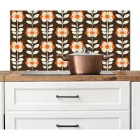 KitchenYeah Spatscherm keuken 100x50 cm - Kookplaat achterwand Bloemen - Retro - Bruin - Muurbeschermer - Spatwand fornuis - Hoogwaardig aluminium