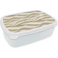 MuchoWow Broodtrommel Wit - Lunchbox Lijnen - Golvend - Crème - Brooddoos 18x12x6 cm - Brood lunch box - Broodtrommels voor kinderen en volwassenen
