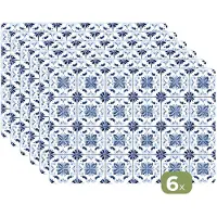 KitchenYeah Placemats - 6 stuks - 45x30 cm - Placemat kunststof - Patroon - Tegel - Blauw - Borden onderleggers - Decoratie voor op tafel - Keuken tafeldecoratie accessoires - Vinyl onderlegger - Tafelversiering