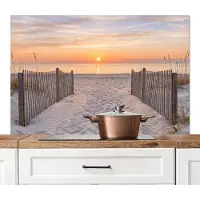 KitchenYeah Spatscherm keuken 120x80 cm - Kookplaat achterwand Zonsondergang - Strand - Zand - Muurbeschermer - Spatwand fornuis - Hoogwaardig aluminium