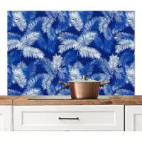 KitchenYeah Spatscherm keuken 120x80 cm - Kookplaat achterwand Palmblad - Patroon - Blauw - Muurbeschermer - Spatwand fornuis - Hoogwaardig aluminium