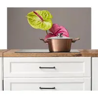 KitchenYeah Spatscherm keuken 100x50 cm - Kookplaat achterwand Planten - Anthurium - Groen - Roze - Muurbeschermer - Spatwand fornuis - Hoogwaardig aluminium