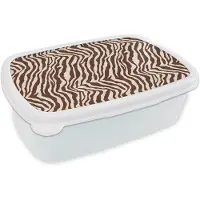 MuchoWow Broodtrommel Wit - Lunchbox Zebra - Patroon - Zwart - Wit - Brooddoos 18x12x6 cm - Brood lunch box - Broodtrommels voor kinderen en volwassenen