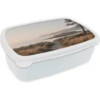 MuchoWow Broodtrommel Wit - Lunchbox Landschap - Kust - Duinen - Brooddoos 18x12x6 cm - Brood lunch box - Broodtrommels voor kinderen en volwassenen